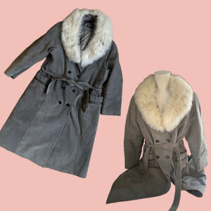 Vintage Sportmaster Suede Trench Coat with Real Fur Collar – Made in Canada